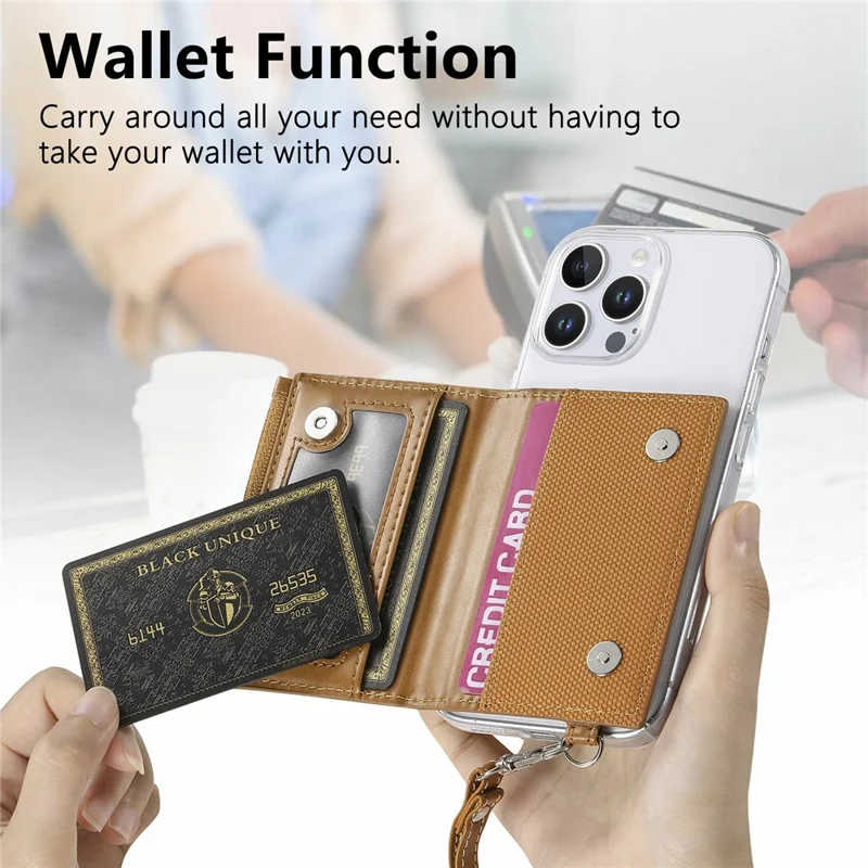 For iPhone 16 Pro Clear Case Shockproof TPU Phone Cover with Kickstand Wallet - Brown