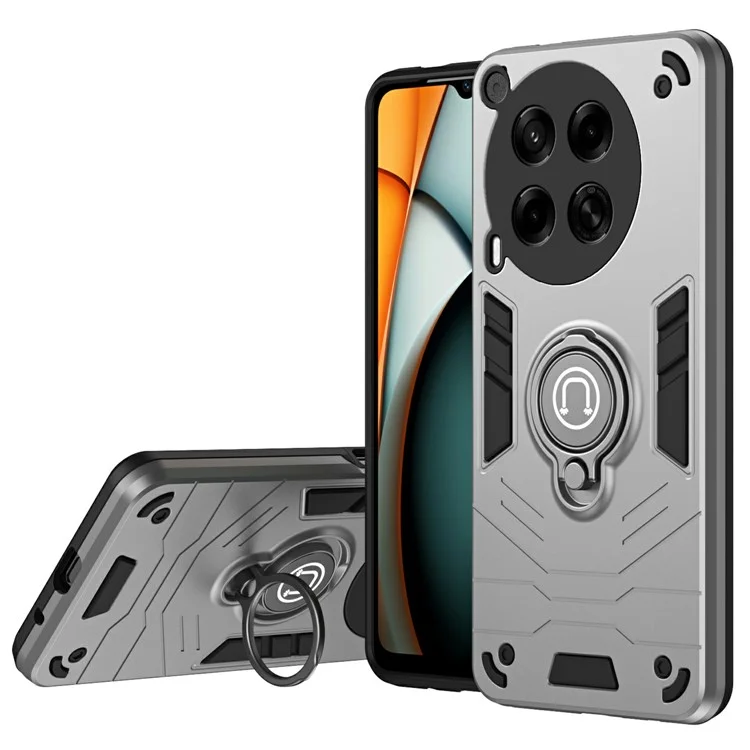 Für TECNO Camon 30 4G Hülle Schiebe Camshield Kickstand PC+TPU Handyhülle - Grau