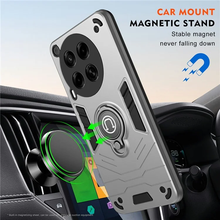 Für TECNO Camon 30 4G Hülle Schiebe Camshield Kickstand PC+TPU Handyhülle - Grau