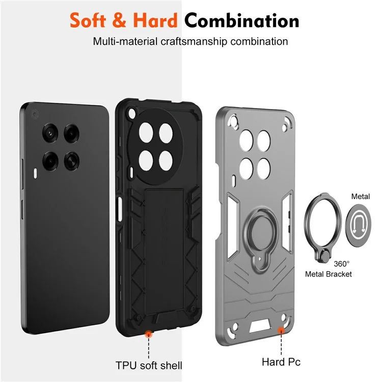 Für TECNO Camon 30 4G Hülle Schiebe Camshield Kickstand PC+TPU Handyhülle - Grau
