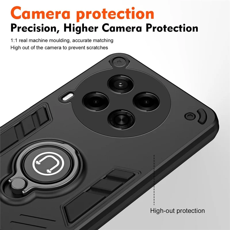 For TECNO Camon 30 4G Case Slide Camshield Kickstand PC+TPU Phone Cover - Black