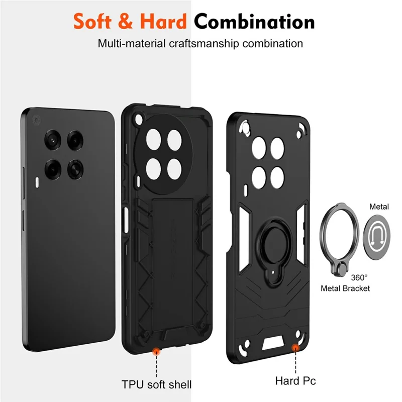 For TECNO Camon 30 4G Case Slide Camshield Kickstand PC+TPU Phone Cover - Black