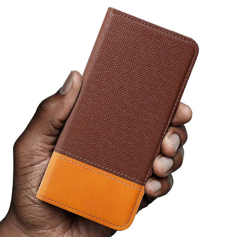 For Xiaomi Redmi Note 14 Pro 5G / Poco X7 5G Case Color Splicing PU Leather Wallet Phone Cover - Brown