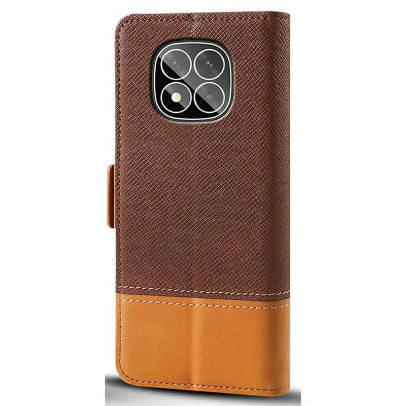 For Xiaomi Redmi Note 14 Pro 5G / Poco X7 5G Case Color Splicing PU Leather Wallet Phone Cover - Brown