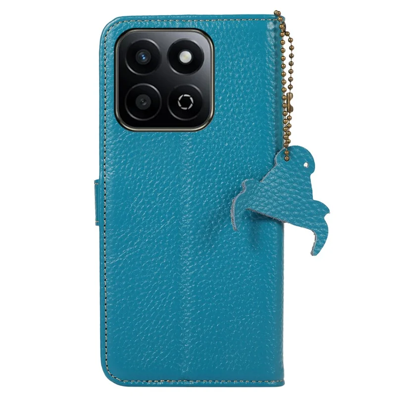 Obudowa dla Honor X7c 5G / X7c 4G / 200 Smart 5G / Play 60 Plus 5G z blokadą RFID, prawdziwa skóra wołowa o fakturze litchi, pokrowiec na telefon - niebieski