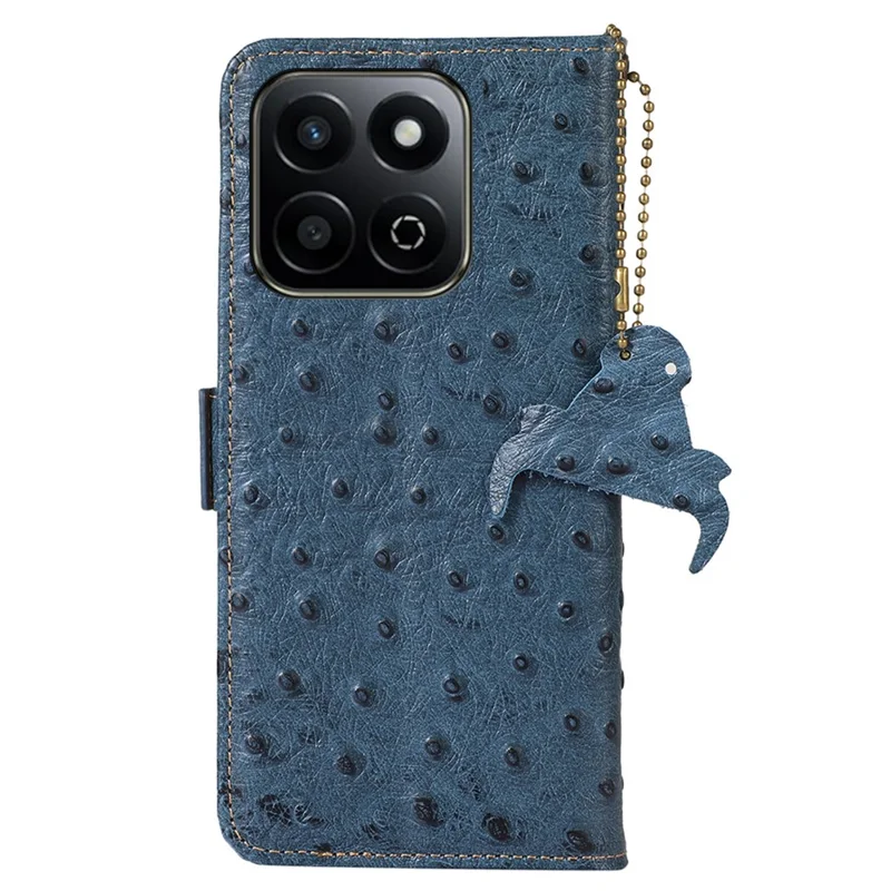 For Honor X7c 4G / 200 Smart 5G / Play 60 Plus 5G Case RFID Blocking Genuine Cow Leather Phone Case Ostrich Texture - Blue
