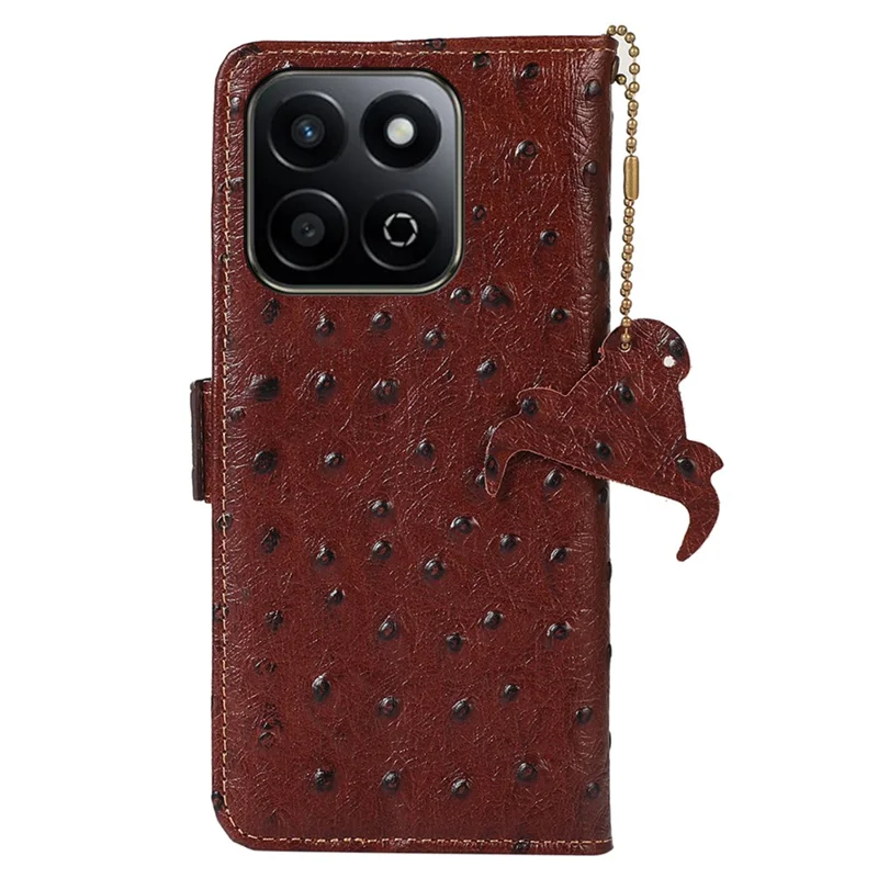 For Honor X7c 5G / X7c 4G / 200 Smart 5G / Play 60 Plus 5G Case RFID Blocking Genuine Cow Leather Phone Case Ostrich Texture - Coffee