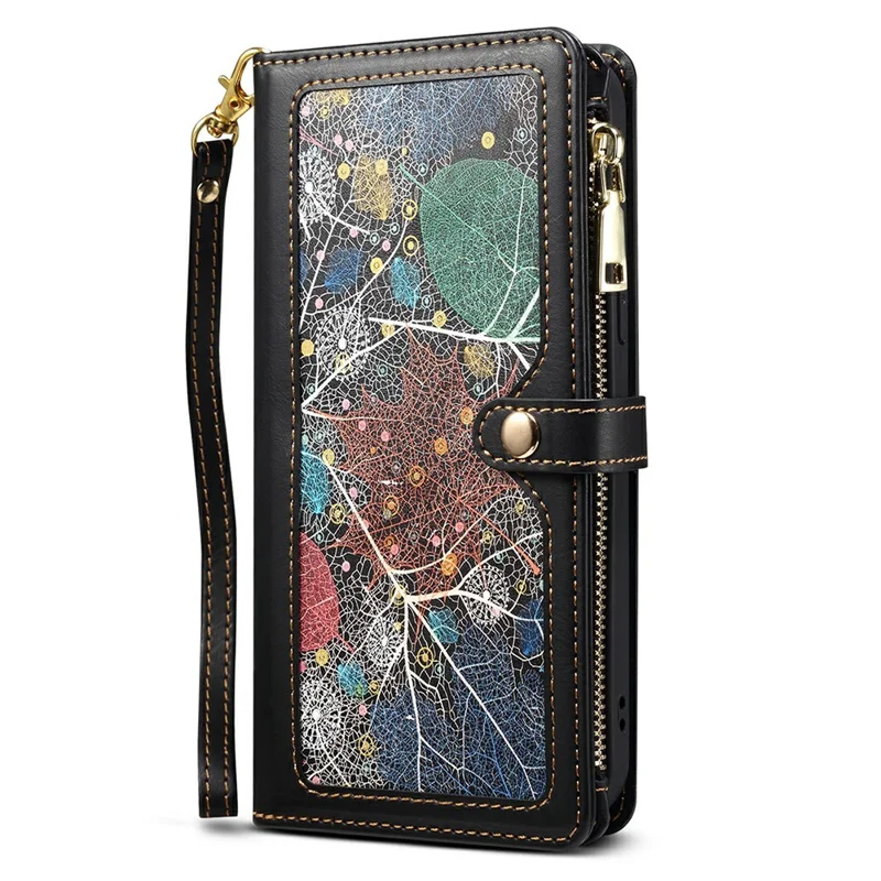 ESEBLE Galaxy Series For Motorola Moto G75 5G Case Leather Zipper Phone Cover RFID Blocking - Black