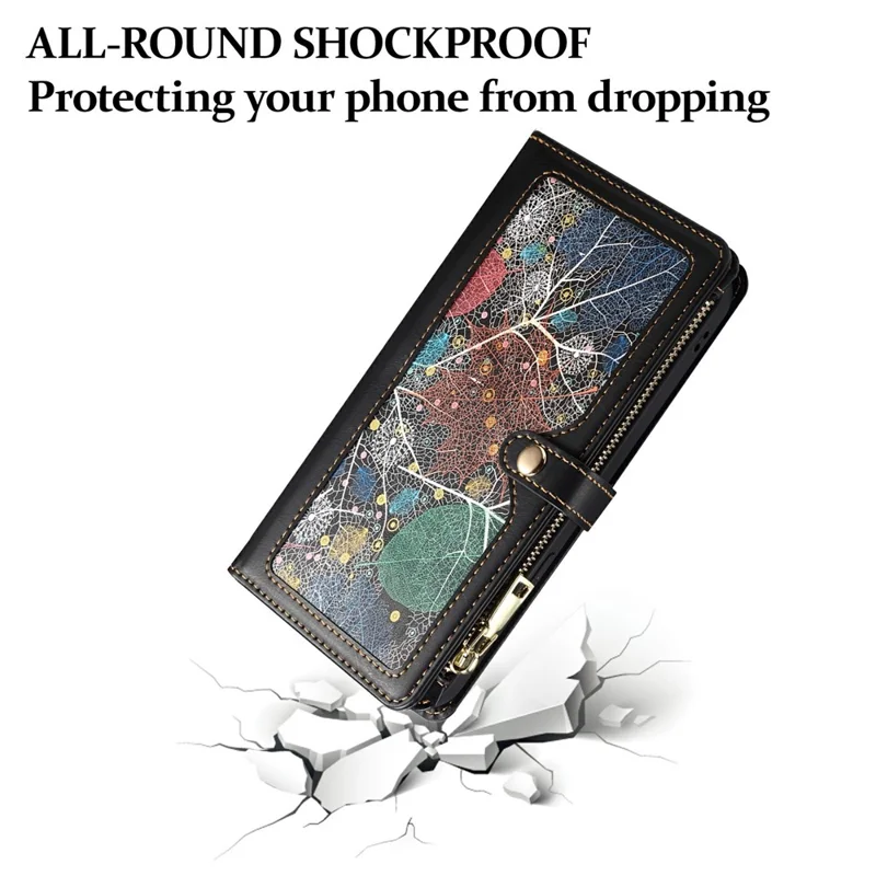 ESEBLE Galaxy Series For Motorola Moto G75 5G Case Leather Zipper Phone Cover RFID Blocking - Black