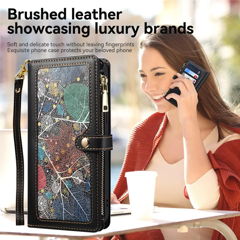 ESEBLE Galaxy Series For Motorola Moto G75 5G Case Leather Zipper Phone Cover RFID Blocking - Black