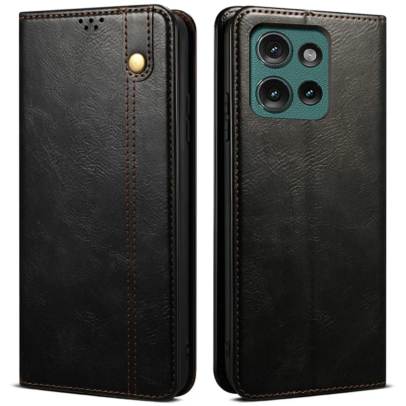 Para Motorola Moto G75 5G Case Crazy Horse Texture Waxy Leather Wallet Stand Phone Cover - Preto