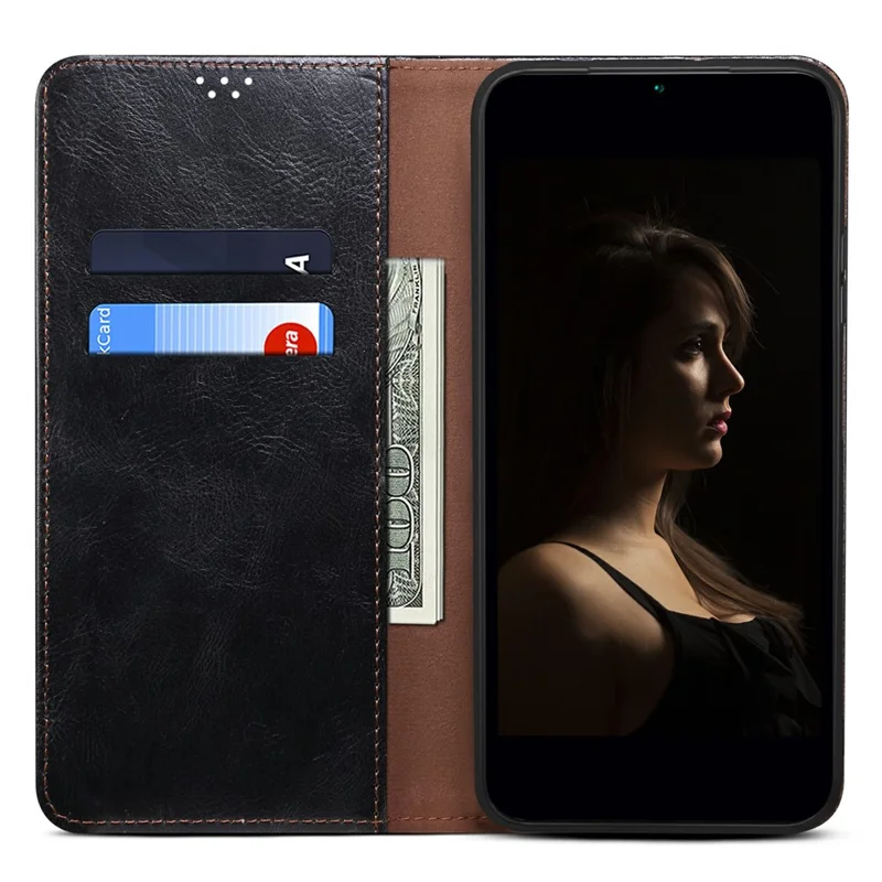 Para Motorola Moto G75 5G Case Crazy Horse Texture Waxy Leather Wallet Stand Phone Cover - Preto