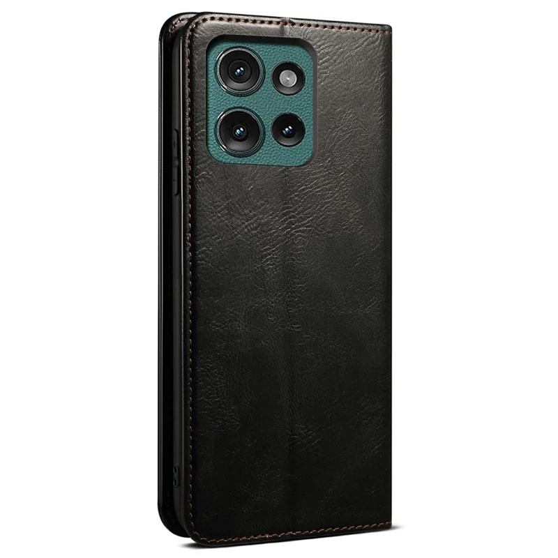 Para Motorola Moto G75 5G Case Crazy Horse Texture Waxy Leather Wallet Stand Phone Cover - Preto