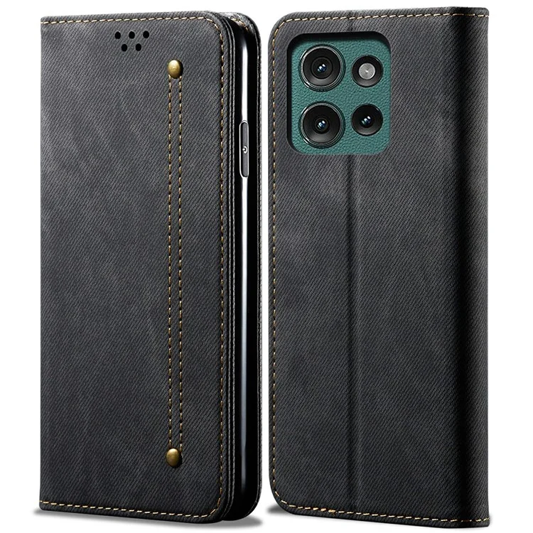 Für Motorola Moto G75 5G Case Jeans Cloth Texture Anti-Scratch Leather Stand Phone Cover - Schwarz