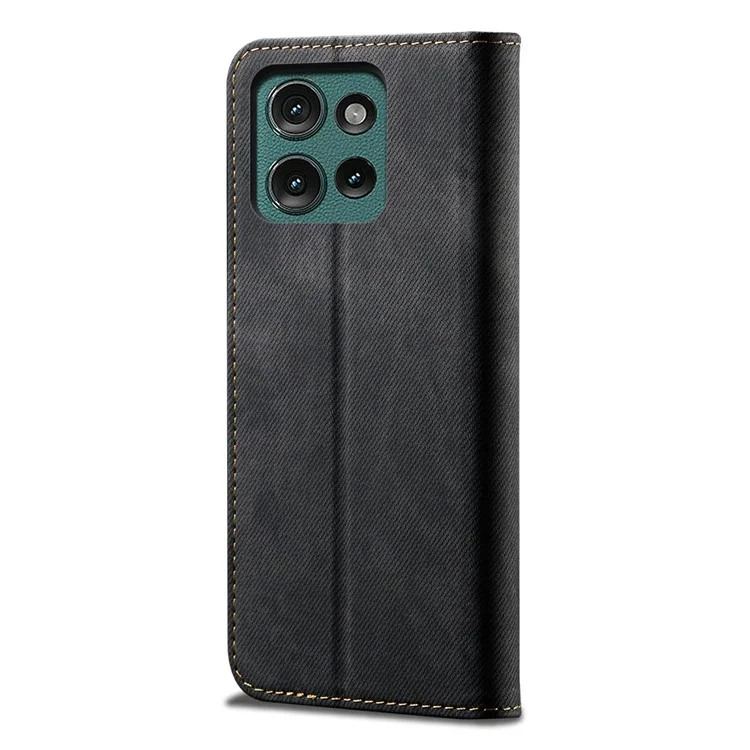 Für Motorola Moto G75 5G Case Jeans Cloth Texture Anti-Scratch Leather Stand Phone Cover - Schwarz