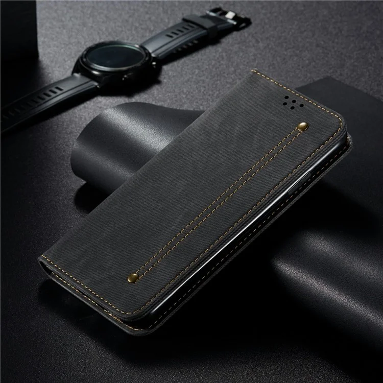 Für Motorola Moto G75 5G Case Jeans Cloth Texture Anti-Scratch Leather Stand Phone Cover - Schwarz