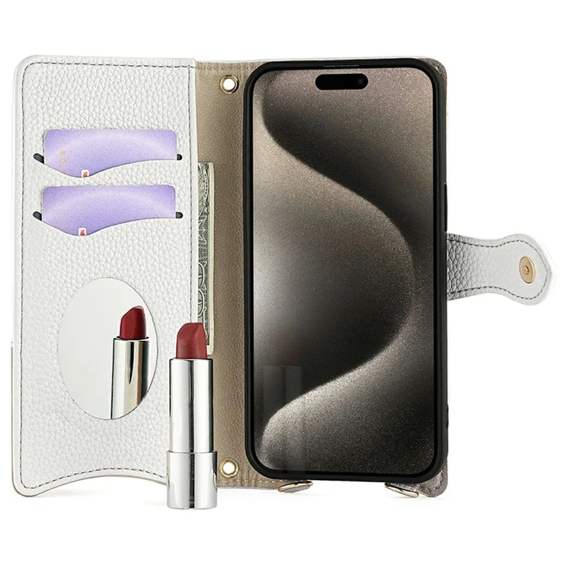 For iPhone 16 Pro Max Leather Case Wallet Stand Cover Irregular Tail Style with Chain Strap - White