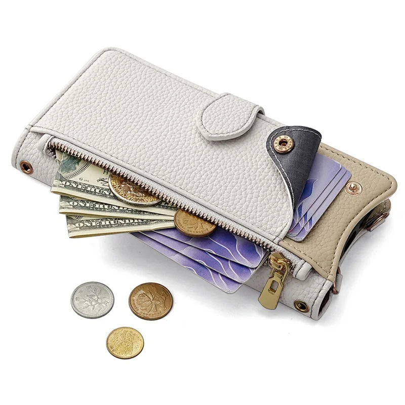 For iPhone 16 Pro Max Leather Case Wallet Stand Cover Irregular Tail Style with Chain Strap - White