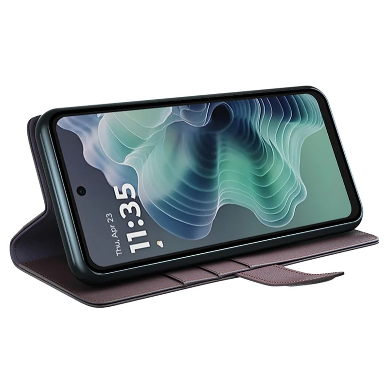 Pour Étui Motorola Moto G35 5G, Véritable Housse de Téléphone en Cuir Fendu Portefeuille avec Fente pour Carte - Marron