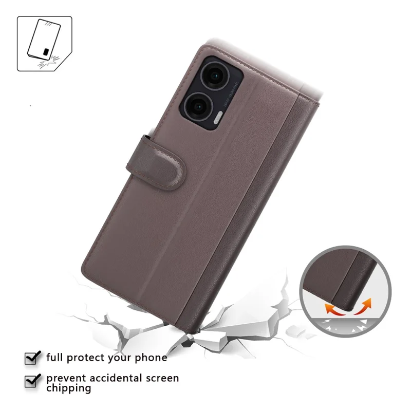 Pour Étui Motorola Moto G35 5G, Véritable Housse de Téléphone en Cuir Fendu Portefeuille avec Fente pour Carte - Marron