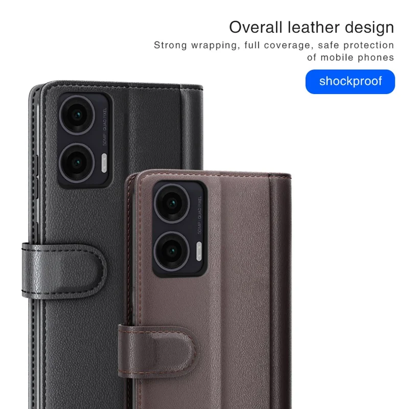 Pour Étui Motorola Moto G35 5G, Véritable Housse de Téléphone en Cuir Fendu Portefeuille avec Fente pour Carte - Marron