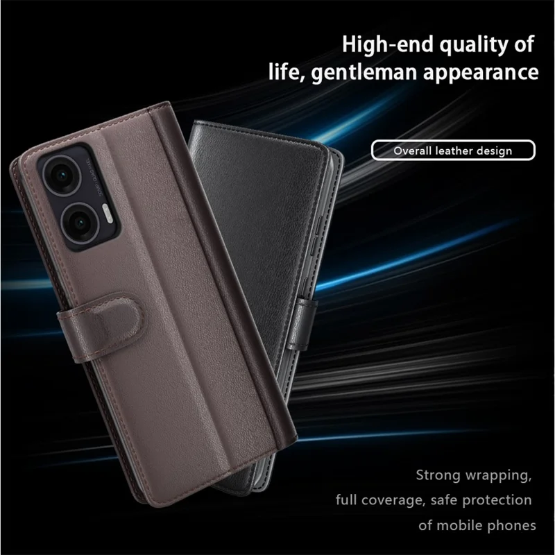 Pour Étui Motorola Moto G35 5G, Véritable Housse de Téléphone en Cuir Fendu Portefeuille avec Fente pour Carte - Marron