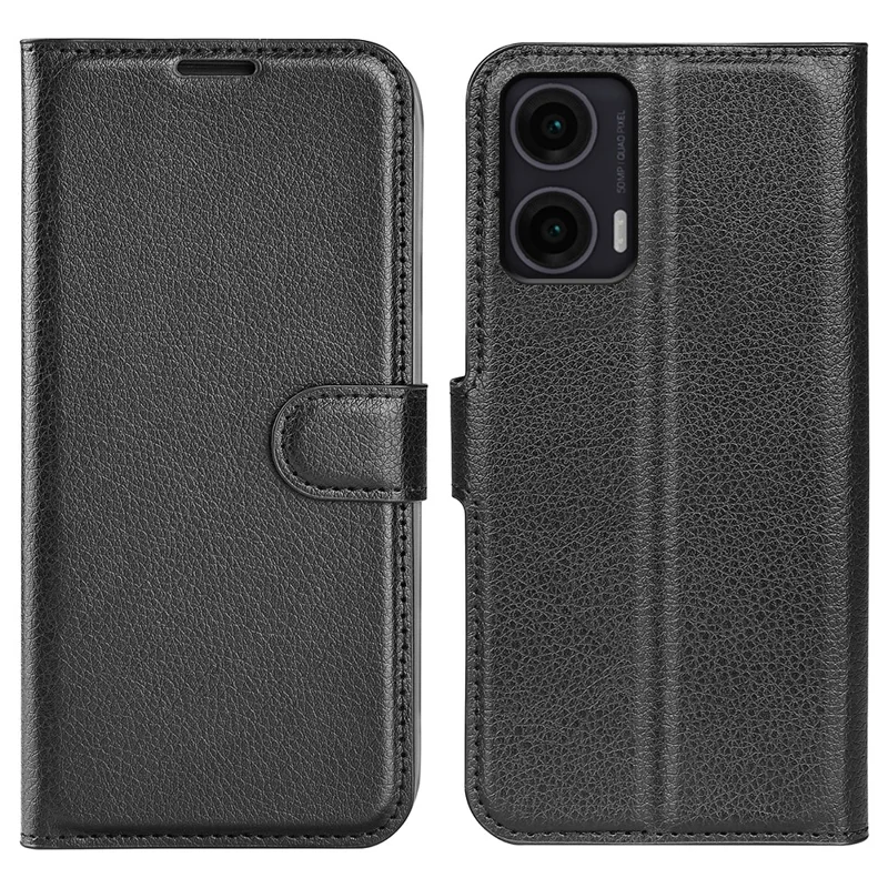 Para Motorola Moto G35 5G Capa Textura de Litchi Resistente a Choques Capa de Carteira de Couro para Telefone - Preto