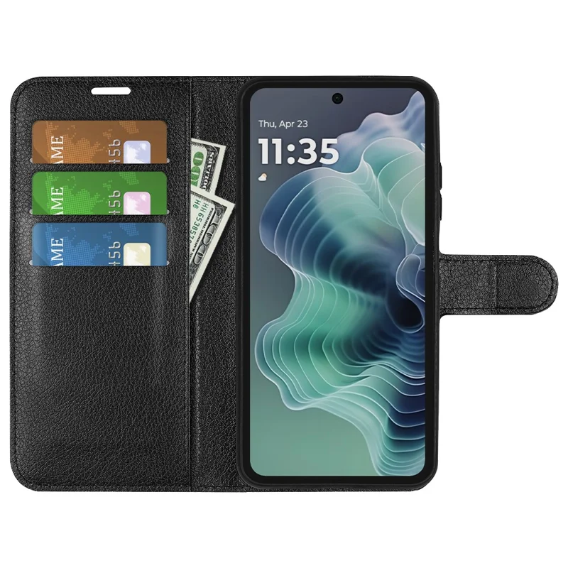 Para Motorola Moto G35 5G Capa Textura de Litchi Resistente a Choques Capa de Carteira de Couro para Telefone - Preto