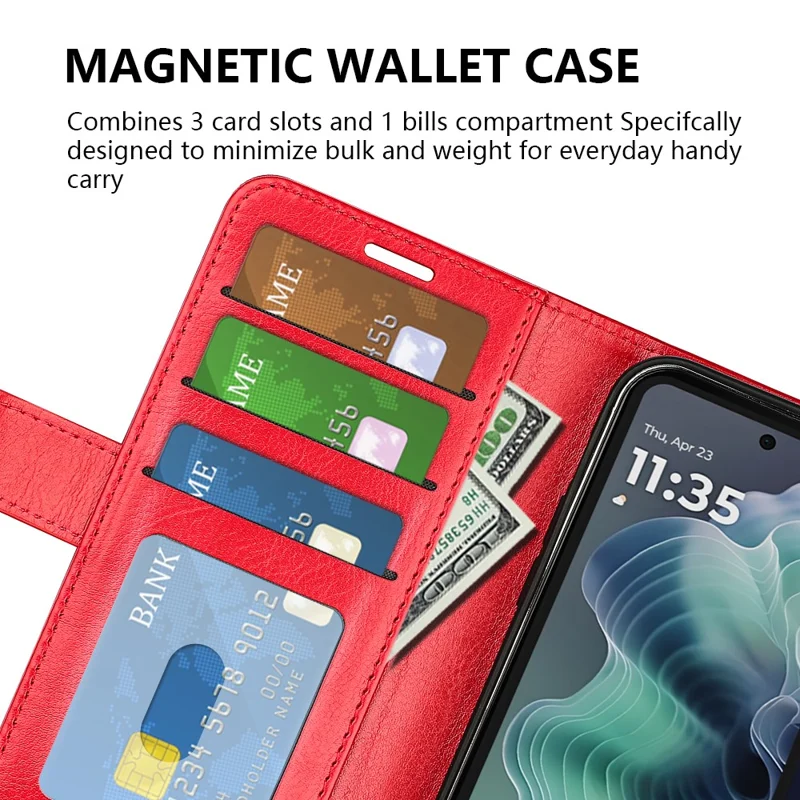 Für Motorola Moto G35 5G Wallet Case Crazy Horse Textur Stand Leder Handyhülle - Rot