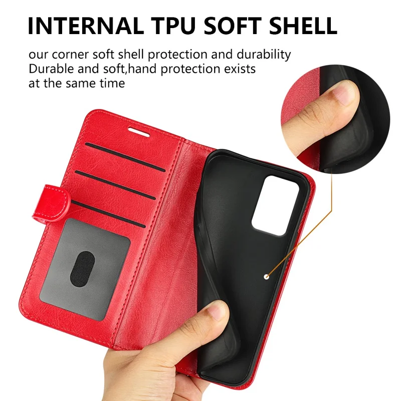 Für Motorola Moto G35 5G Wallet Case Crazy Horse Textur Stand Leder Handyhülle - Rot