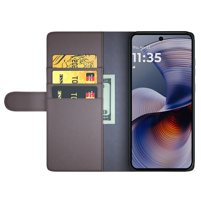 Para Capa de Telefone Motorola Moto G55 5G Genuína Couro Dividido Carteira Com Entrada para Cartões - Marrom