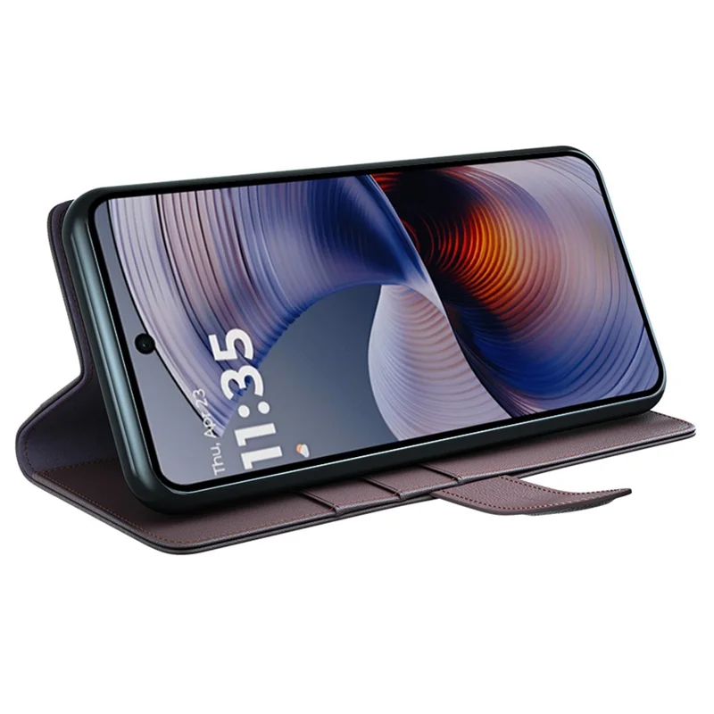 Para Capa de Telefone Motorola Moto G55 5G Genuína Couro Dividido Carteira Com Entrada para Cartões - Marrom
