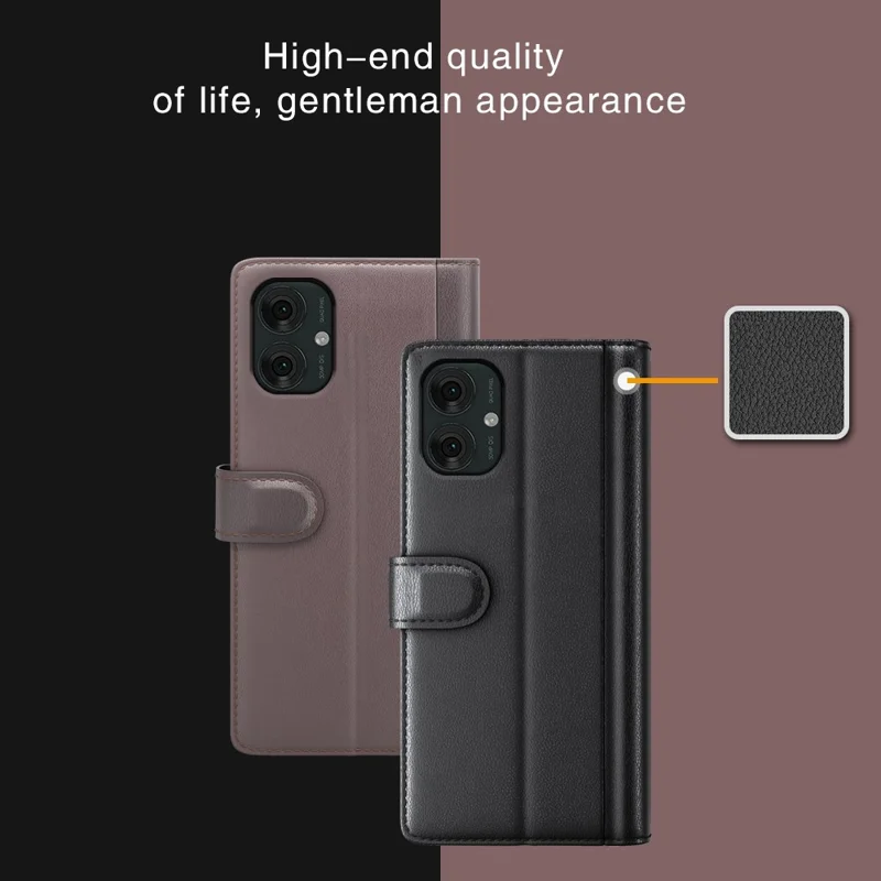 Para Capa de Telefone Motorola Moto G55 5G Genuína Couro Dividido Carteira Com Entrada para Cartões - Marrom