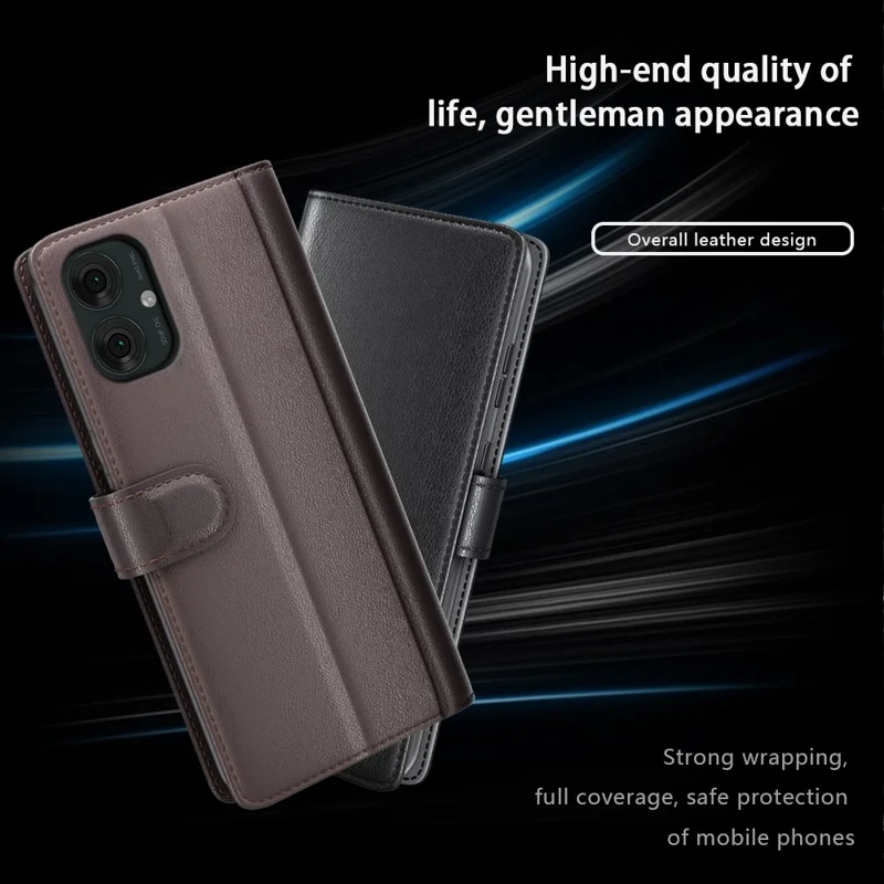 Para Capa de Telefone Motorola Moto G55 5G Genuína Couro Dividido Carteira Com Entrada para Cartões - Marrom