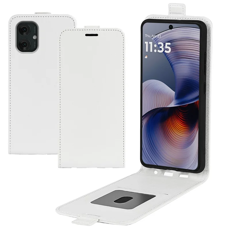 For Motorola Moto G55 5G Case with Card Slots Vertical Flip Leather Phone Cover - White