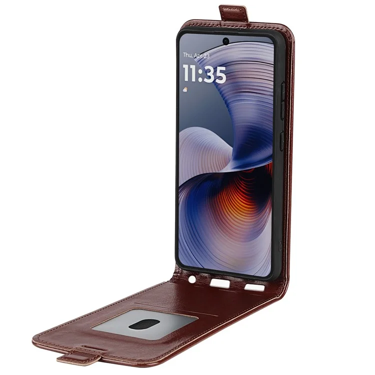 For Motorola Moto G55 5G Case with Card Slots Vertical Flip Leather Phone Cover - Brown