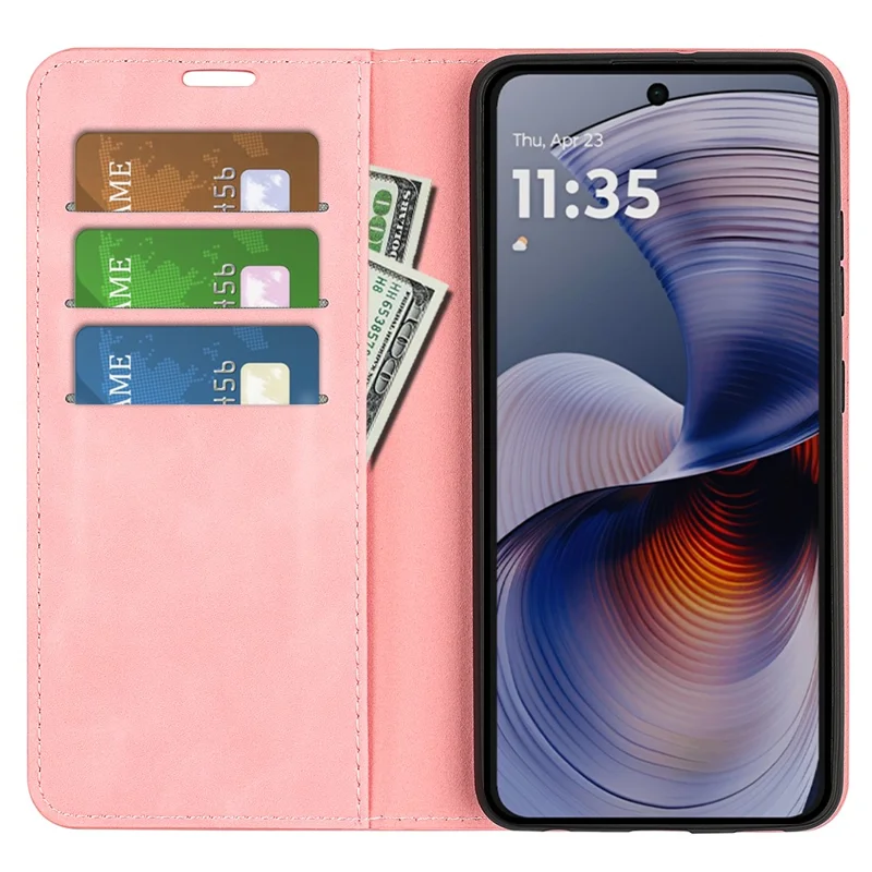 Per Motorola Moto G55 5G Custodia Pelle Effetto Pelle Portafoglio Cover per Telefono - Rosa