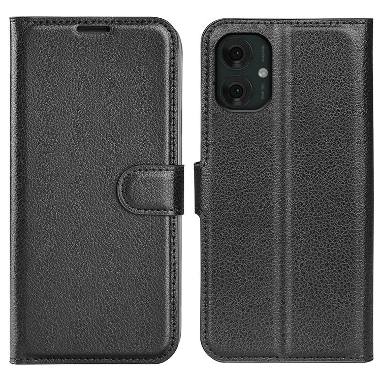 Pour Motorola Moto G55 5G Coque Texture Litchi Antichoc Portefeuille Étui Téléphone - Noir