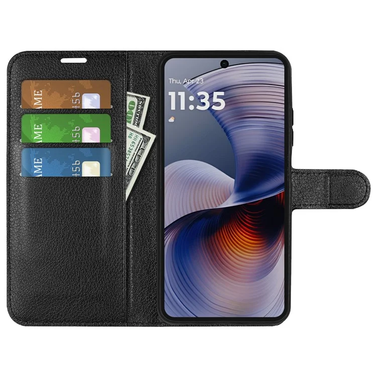 Pour Motorola Moto G55 5G Coque Texture Litchi Antichoc Portefeuille Étui Téléphone - Noir