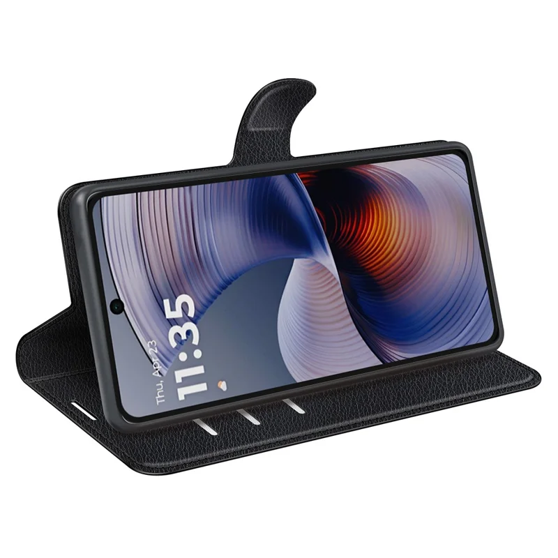 Pour Motorola Moto G55 5G Coque Texture Litchi Antichoc Portefeuille Étui Téléphone - Noir