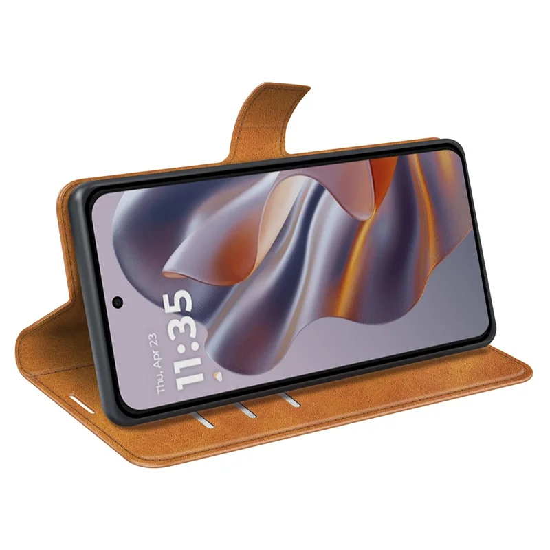 For Motorola Edge 50 Neo 5G / Moto S50 5G / Thinkphone 25 5G Stand Case Anti-Scratch Calf Texture Leather Phone Cover - Yellow