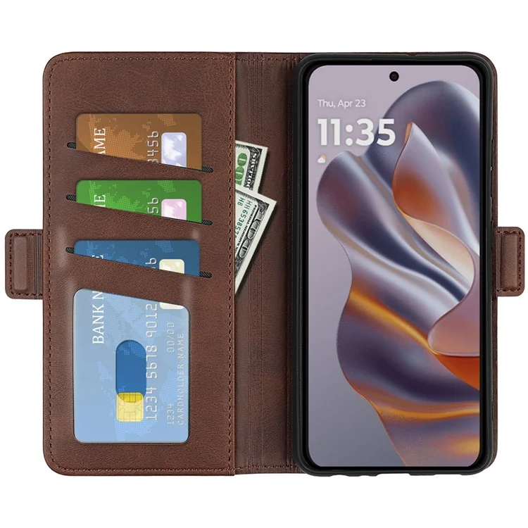 Pour Motorola Edge 50 Neo 5G / Moto S50 5G / Thinkphone 25 5G Étui de support en cuir à texture de veau - Marron