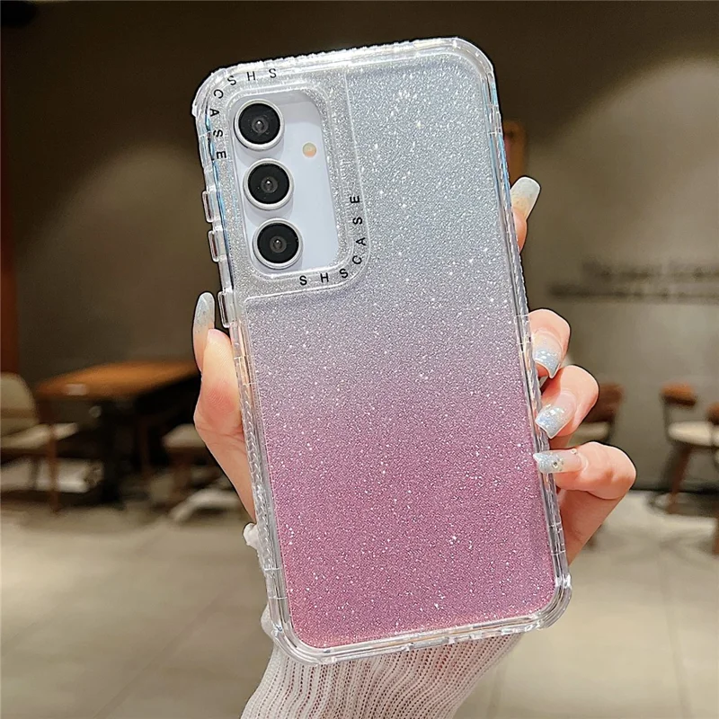 For Samsung Galaxy A55 5G Case Glitter Design PC+TPU Shockproof Phone Cover - Pink