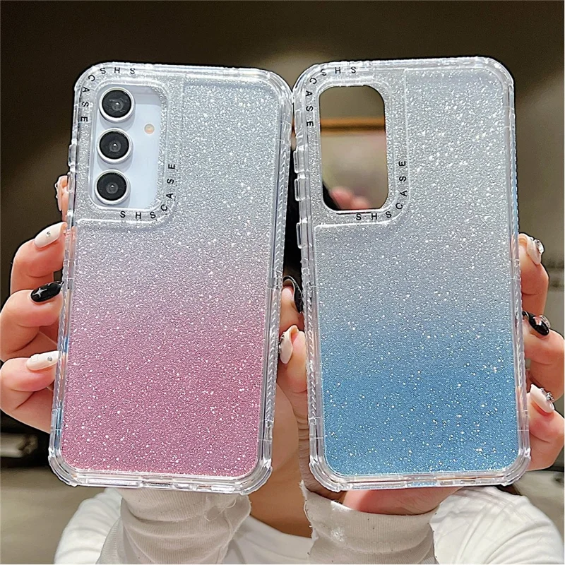 For Samsung Galaxy A55 5G Case Glitter Design PC+TPU Shockproof Phone Cover - Pink