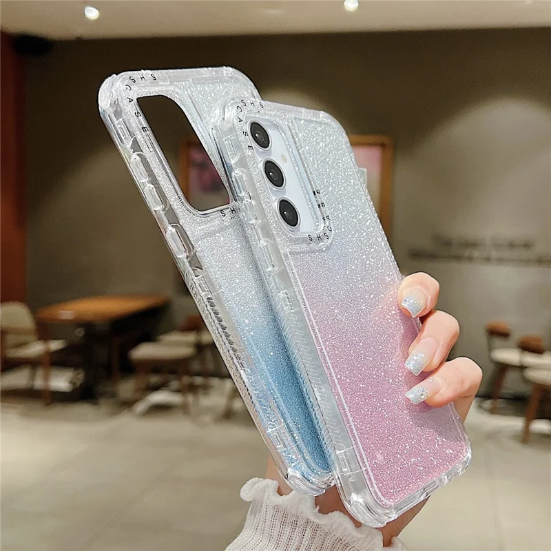 For Samsung Galaxy A55 5G Case Glitter Design PC+TPU Shockproof Phone Cover - Pink