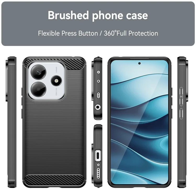 Für Xiaomi Redmi Note 14 5G Case Carbon Fiber Textur TPU gebürstete Handyhülle - Schwarz