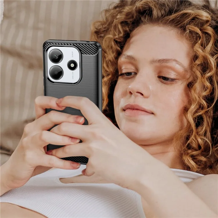 Für Xiaomi Redmi Note 14 5G Case Carbon Fiber Textur TPU gebürstete Handyhülle - Schwarz