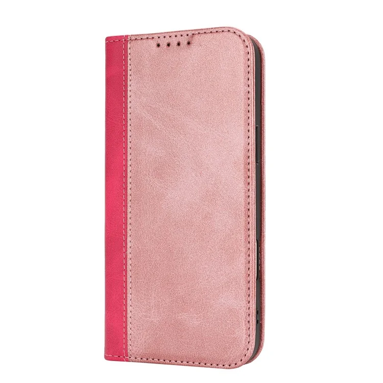 Funda para iPhone 16 Pro Max con textura de piel de ternera, 3 ranuras para tarjetas, diseño bicolor de cuero - Oro rosa+Rosa