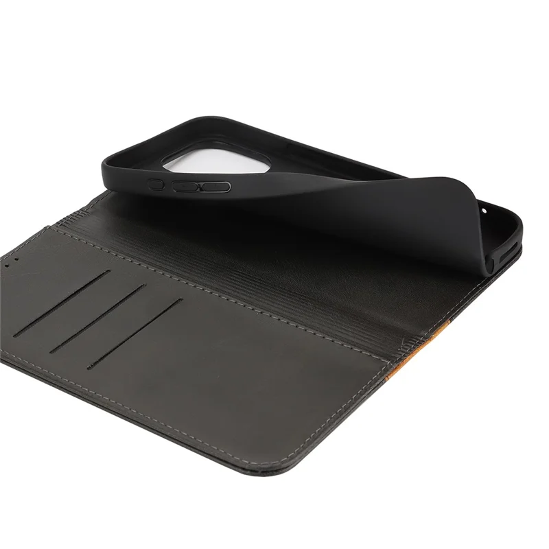For iPhone 16 Pro Case Calf Texture 3 Card Slots Color Splicing Leather Phone Cover - Black+Yellow