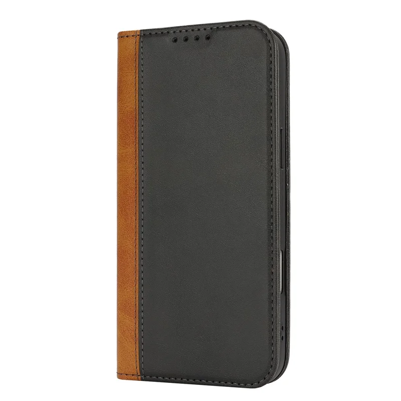 For iPhone 16 Pro Case Calf Texture 3 Card Slots Color Splicing Leather Phone Cover - Black+Yellow